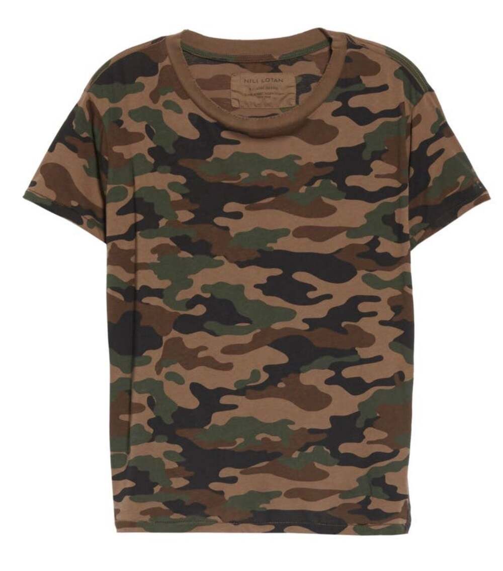 NEW Nili Lotan Camo Print Distressed Short Sleeve T-Shirt